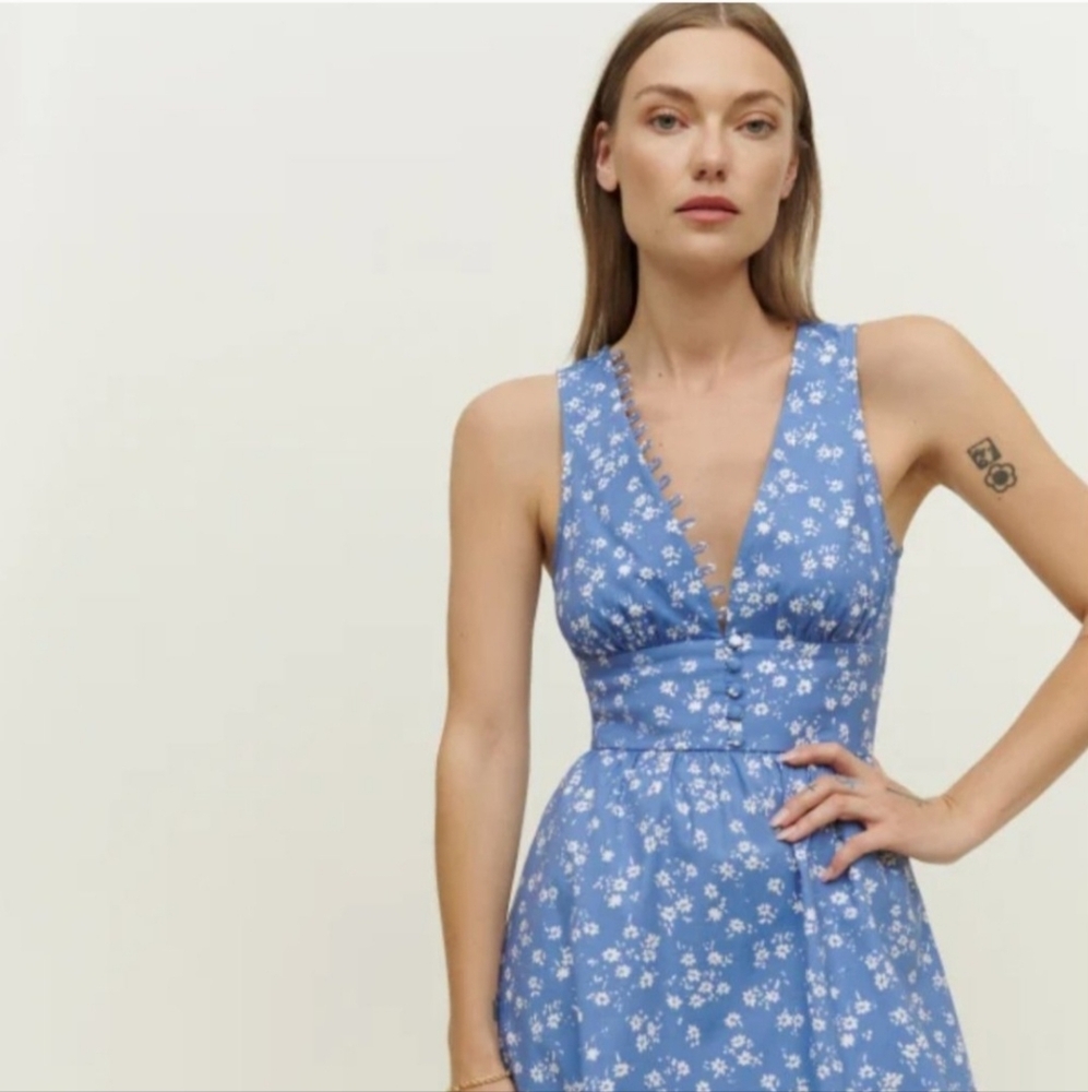 Reformaton Isadora Blue Lassen Floral Sleeveless Dress